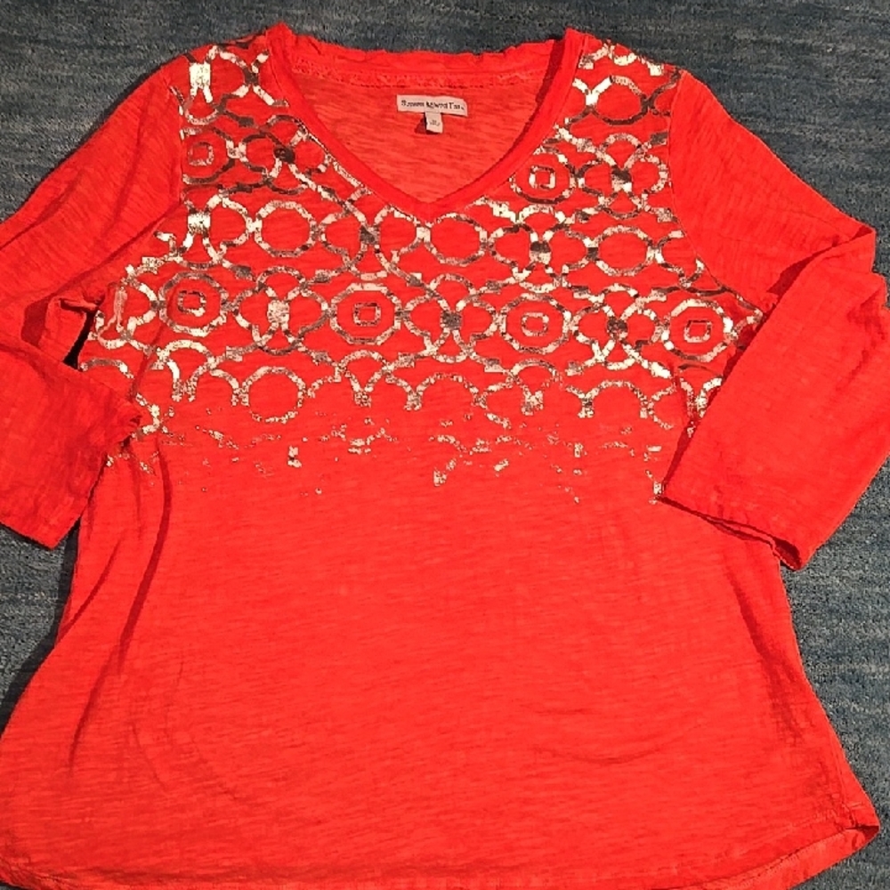 3/4 Sleeve OrangeTop with Silver Detailing